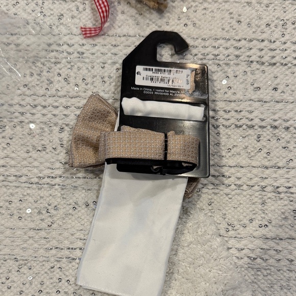 Alfani Beige Bow Tie and White Pocket Square Set - Picture 3 of 5